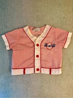 Vintage Baseball Stripe Button-Front Red & White Jersey